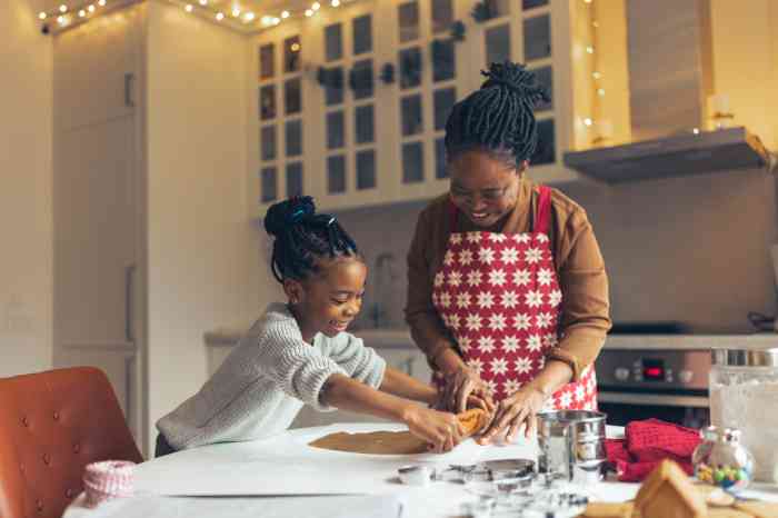 Grandmother and granddaughter holiday baking